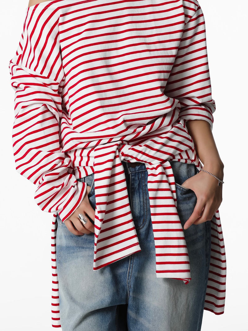 BOYFRIEND FIT STRIPED BOATNECK T-SHIRT