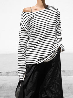 BOYFRIEND FIT STRIPED BOATNECK T-SHIRT