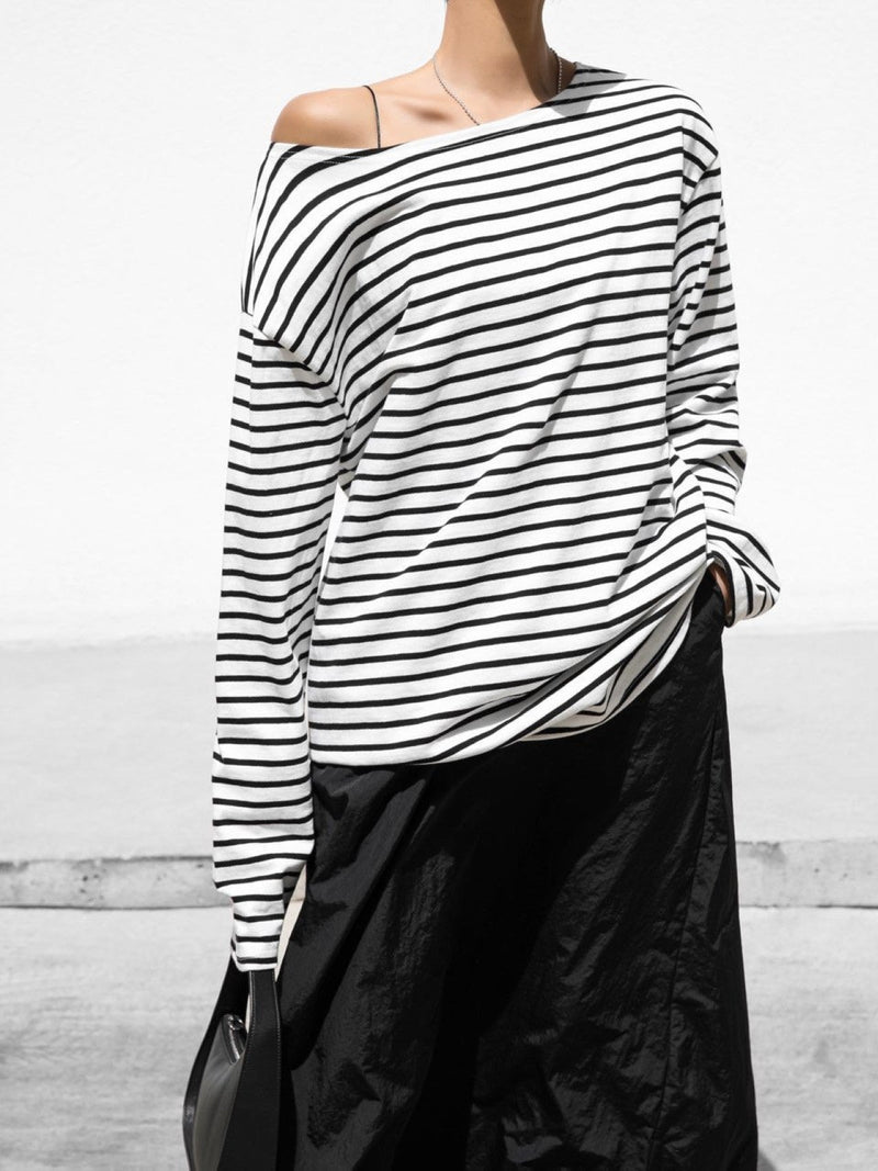 BOYFRIEND FIT STRIPED BOATNECK T-SHIRT