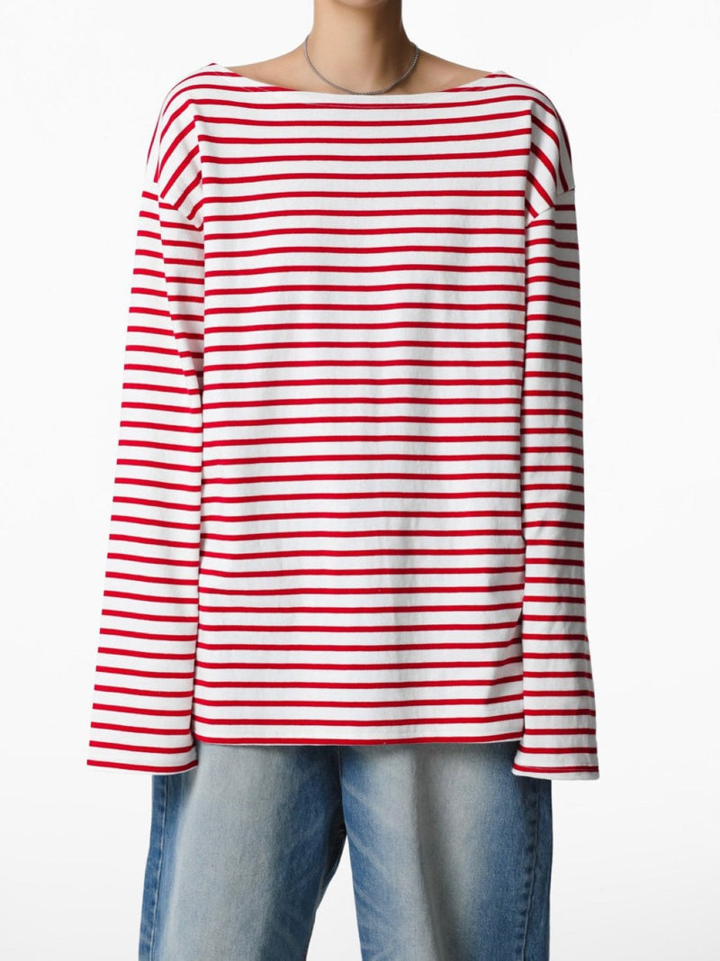 BOYFRIEND FIT STRIPED BOATNECK T-SHIRT