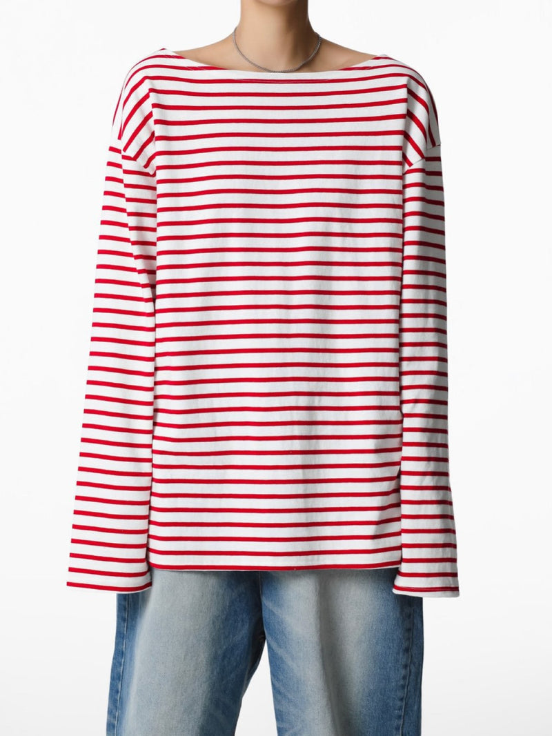 BOYFRIEND FIT STRIPED BOATNECK T-SHIRT