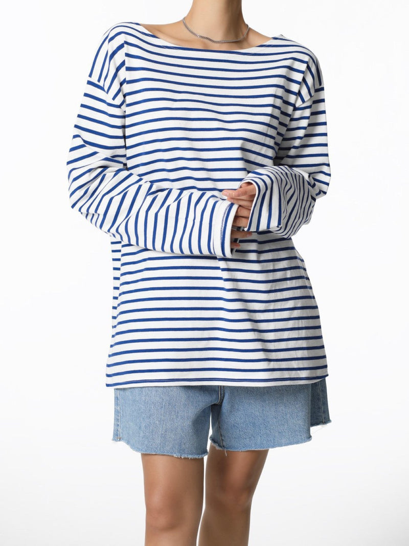 BOYFRIEND FIT STRIPED BOATNECK T-SHIRT
