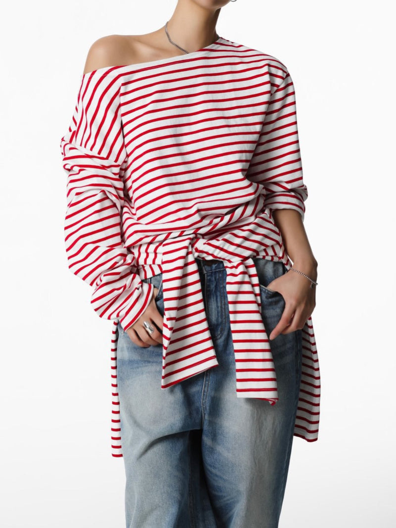 BOYFRIEND FIT STRIPED BOATNECK T-SHIRT