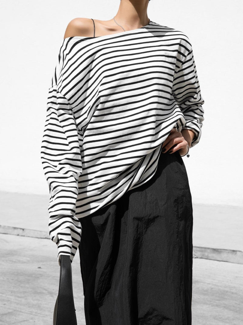 BOYFRIEND FIT STRIPED BOATNECK T-SHIRT