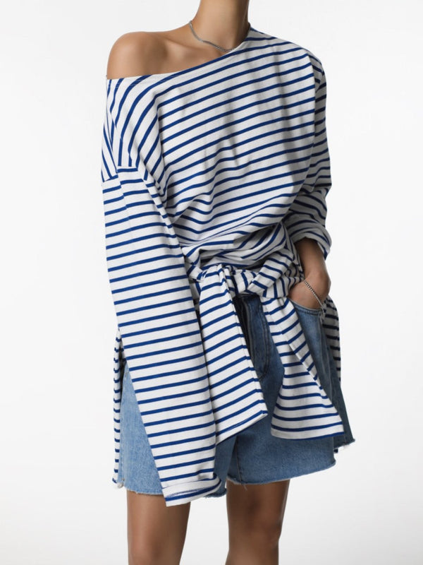 BOYFRIEND FIT STRIPED BOATNECK T-SHIRT