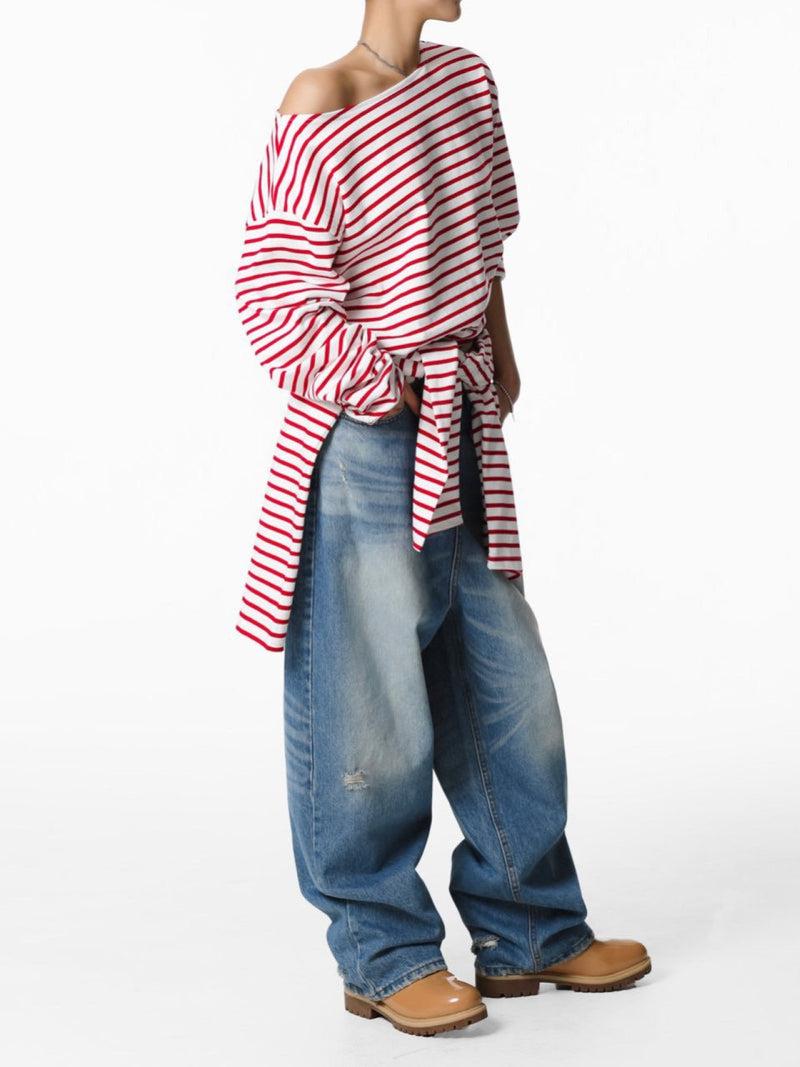 BOYFRIEND FIT STRIPED BOATNECK T-SHIRT