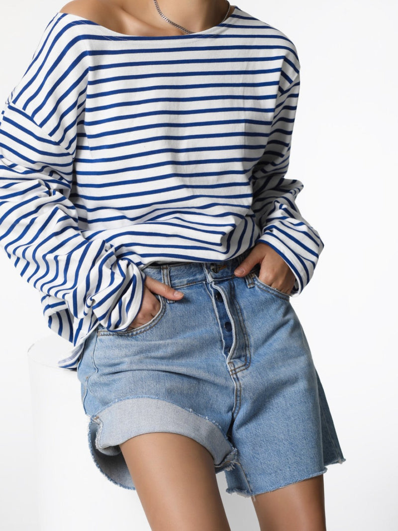 BOYFRIEND FIT STRIPED BOATNECK T-SHIRT