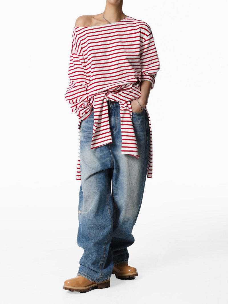 BOYFRIEND FIT STRIPED BOATNECK T-SHIRT