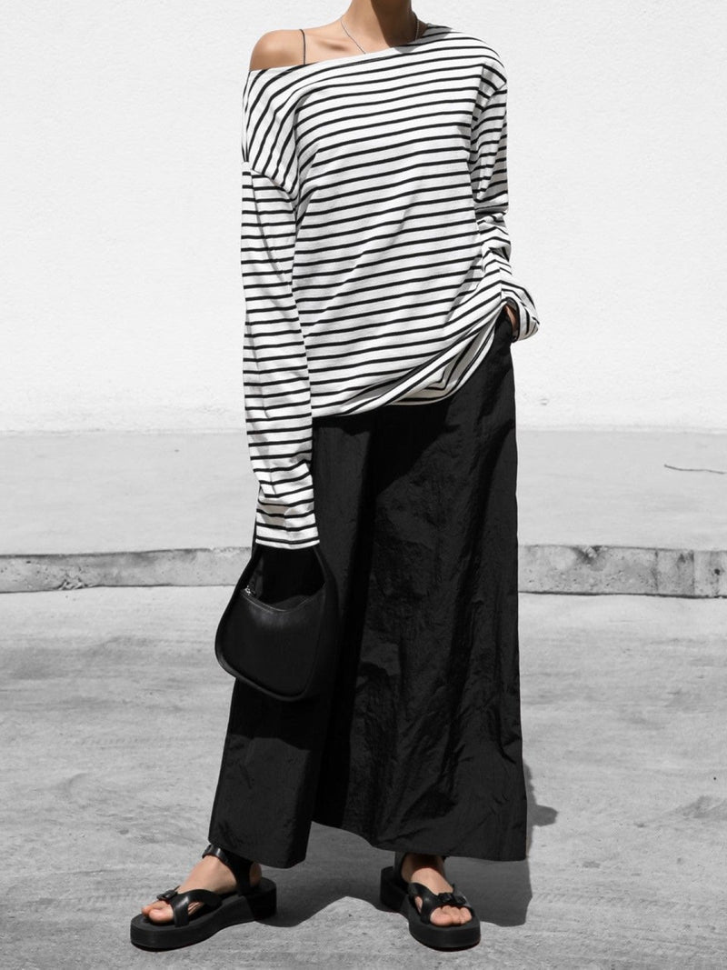 BOYFRIEND FIT STRIPED BOATNECK T-SHIRT