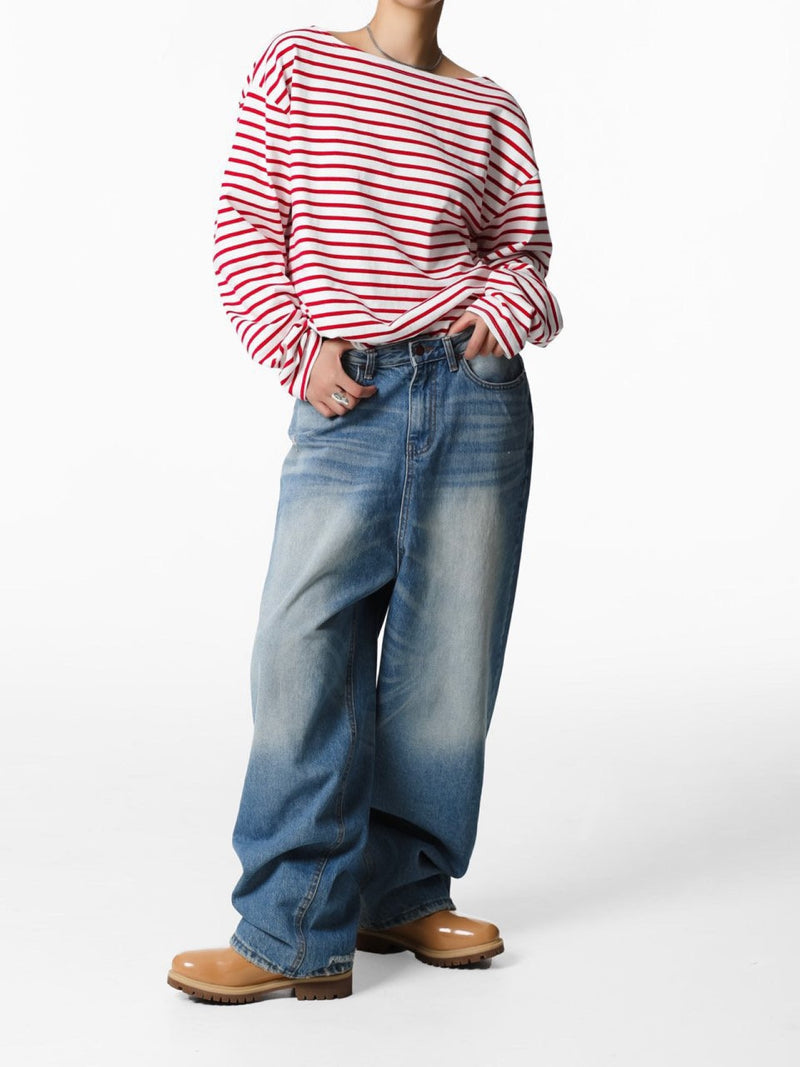 BOYFRIEND FIT STRIPED BOATNECK T-SHIRT