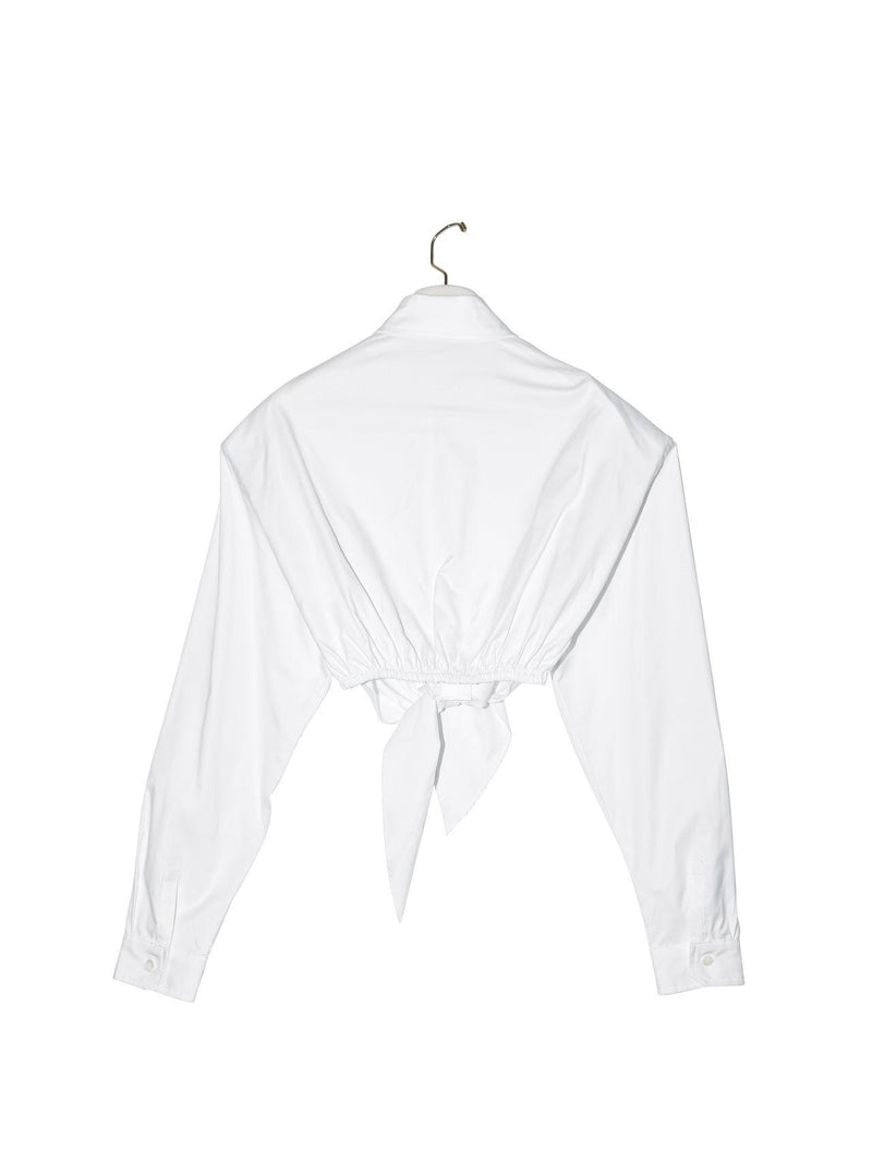 CROPPED BUTTON DOWN SHIRT WITH KNOT DETAIL