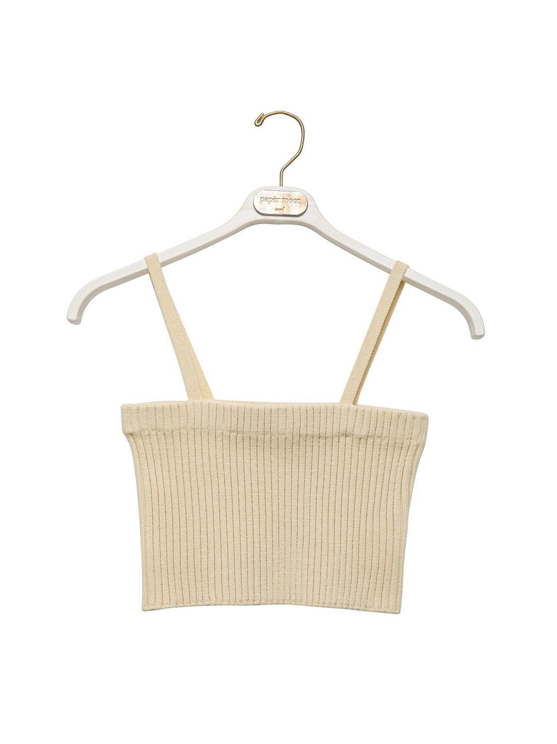 CROPPED RIBBED SHOULDER STRAP KNIT TOP