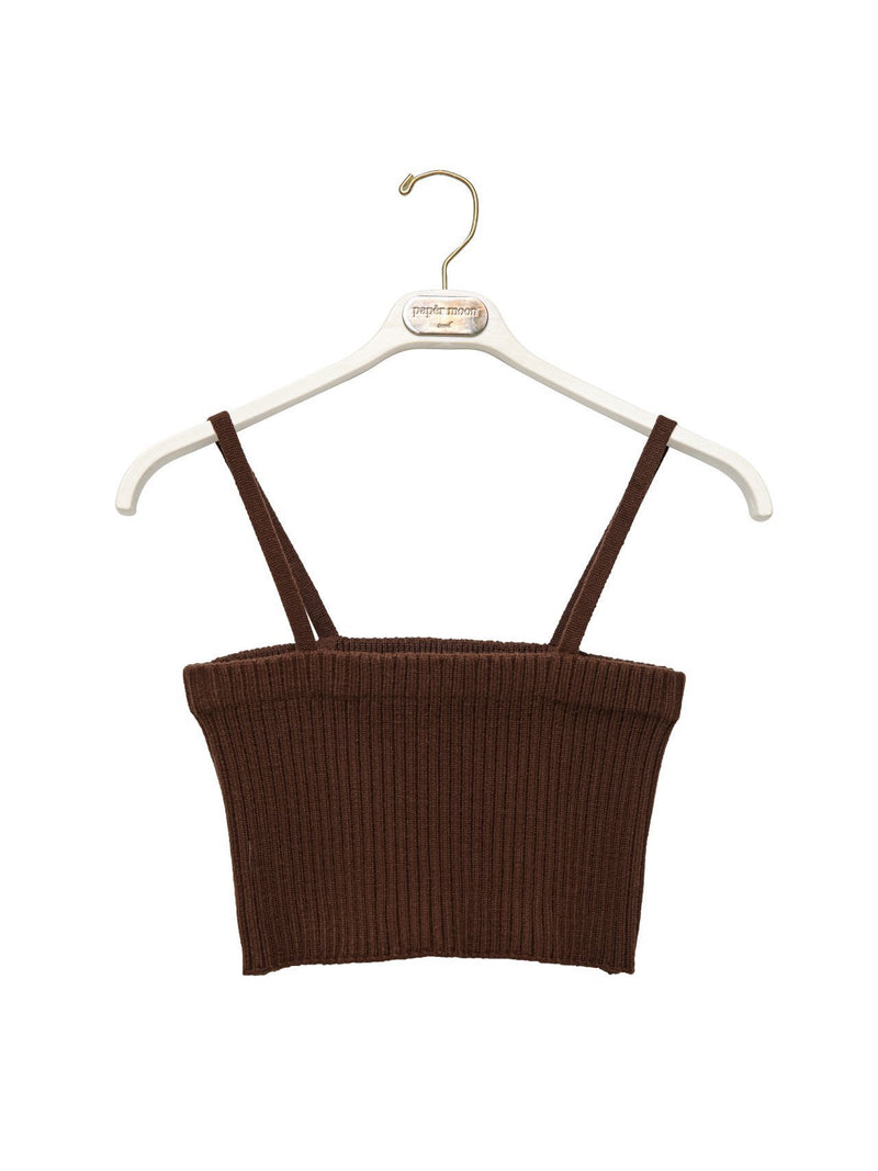 CROPPED RIBBED SHOULDER STRAP KNIT TOP