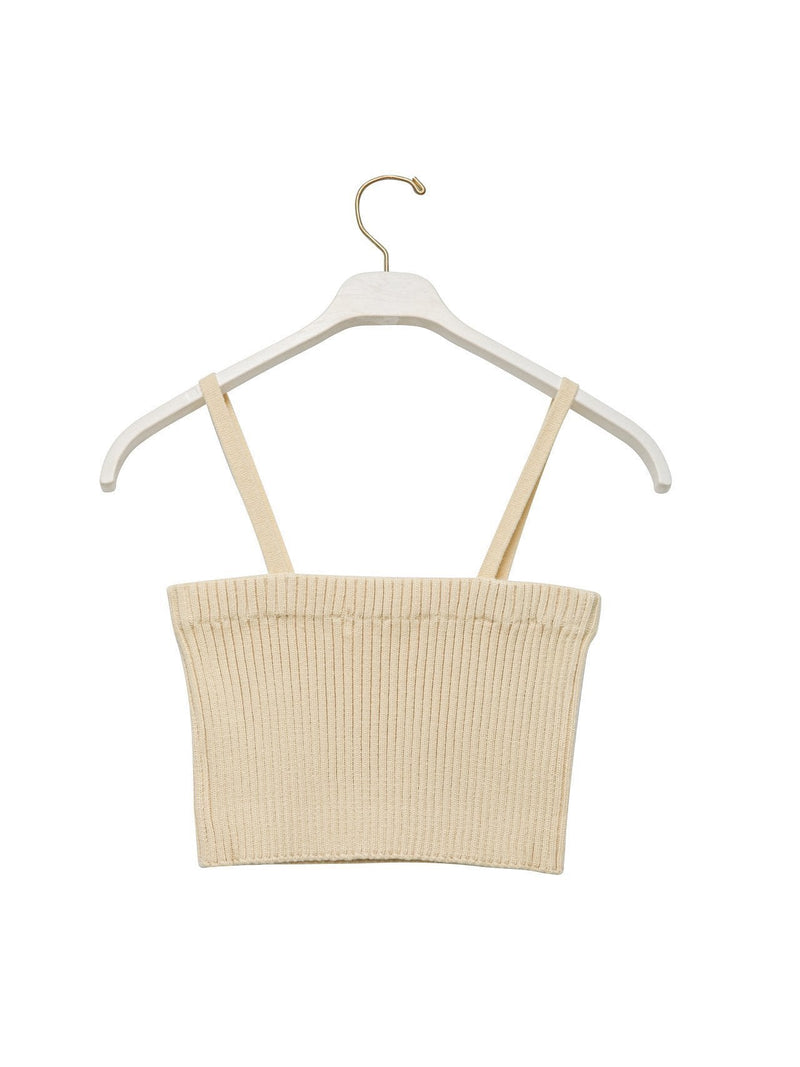 CROPPED RIBBED SHOULDER STRAP KNIT TOP