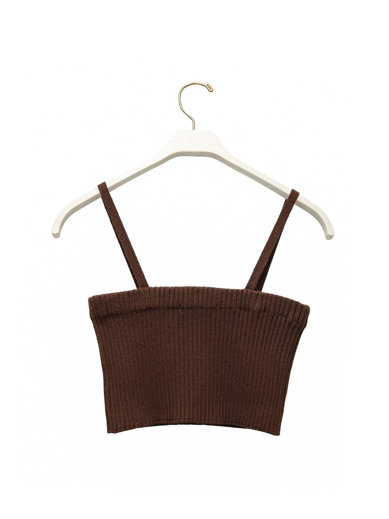 CROPPED RIBBED SHOULDER STRAP KNIT TOP