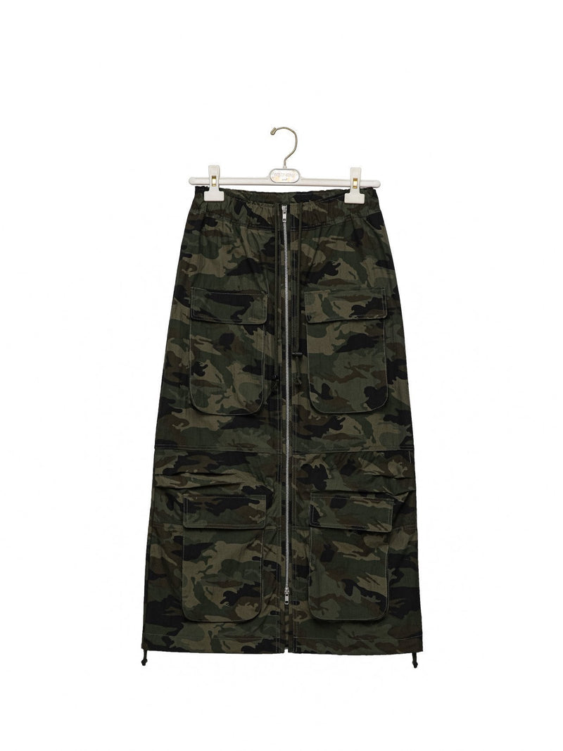 CAMOUFLAGE ZIPPED CARGO SKIRT