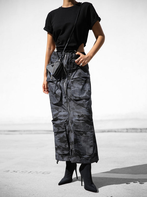 CAMOUFLAGE ZIPPED CARGO SKIRT