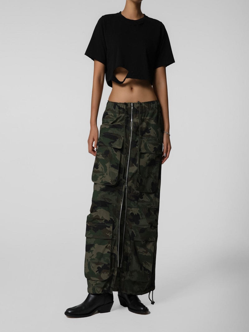 CAMOUFLAGE ZIPPED CARGO SKIRT