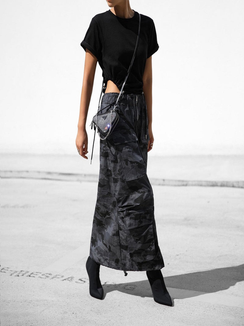 CAMOUFLAGE ZIPPED CARGO SKIRT