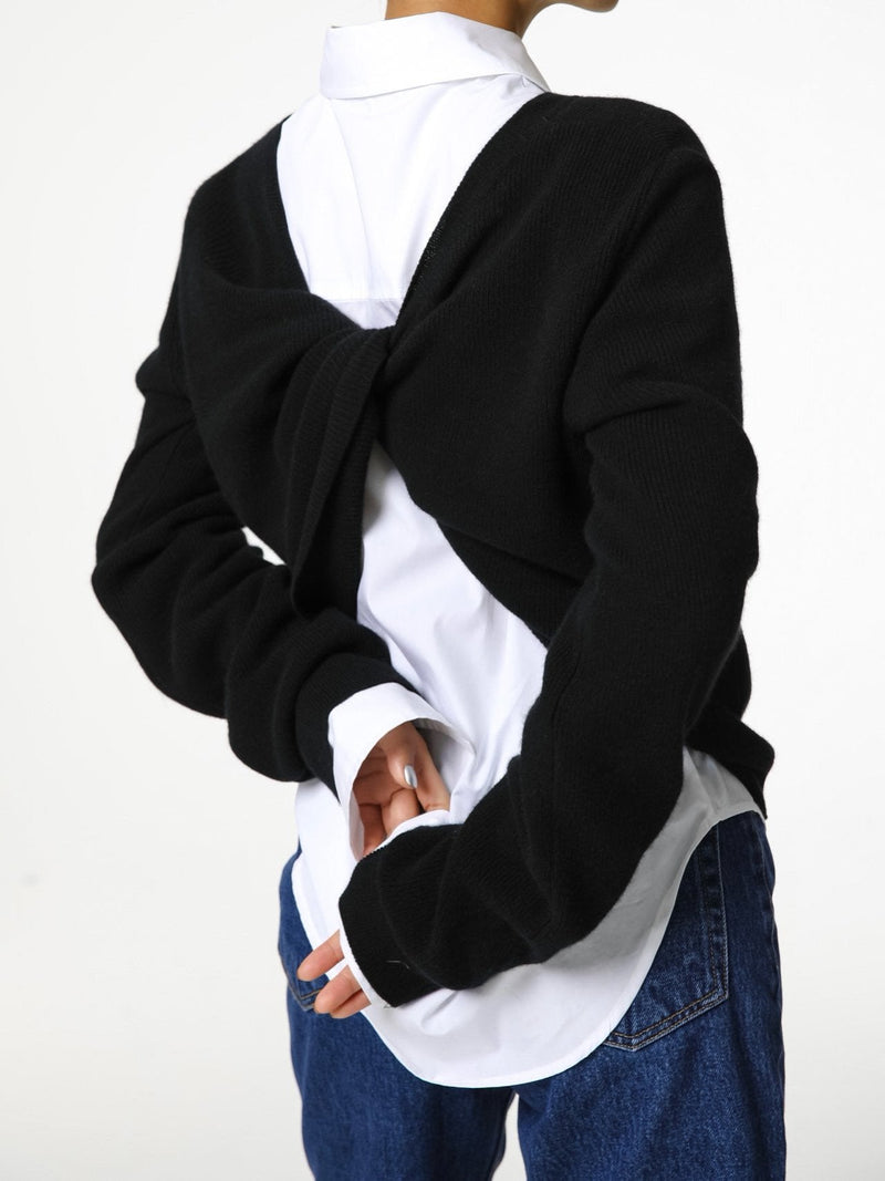 CASHMERE BACK TWIST DRAPE KNIT TOP