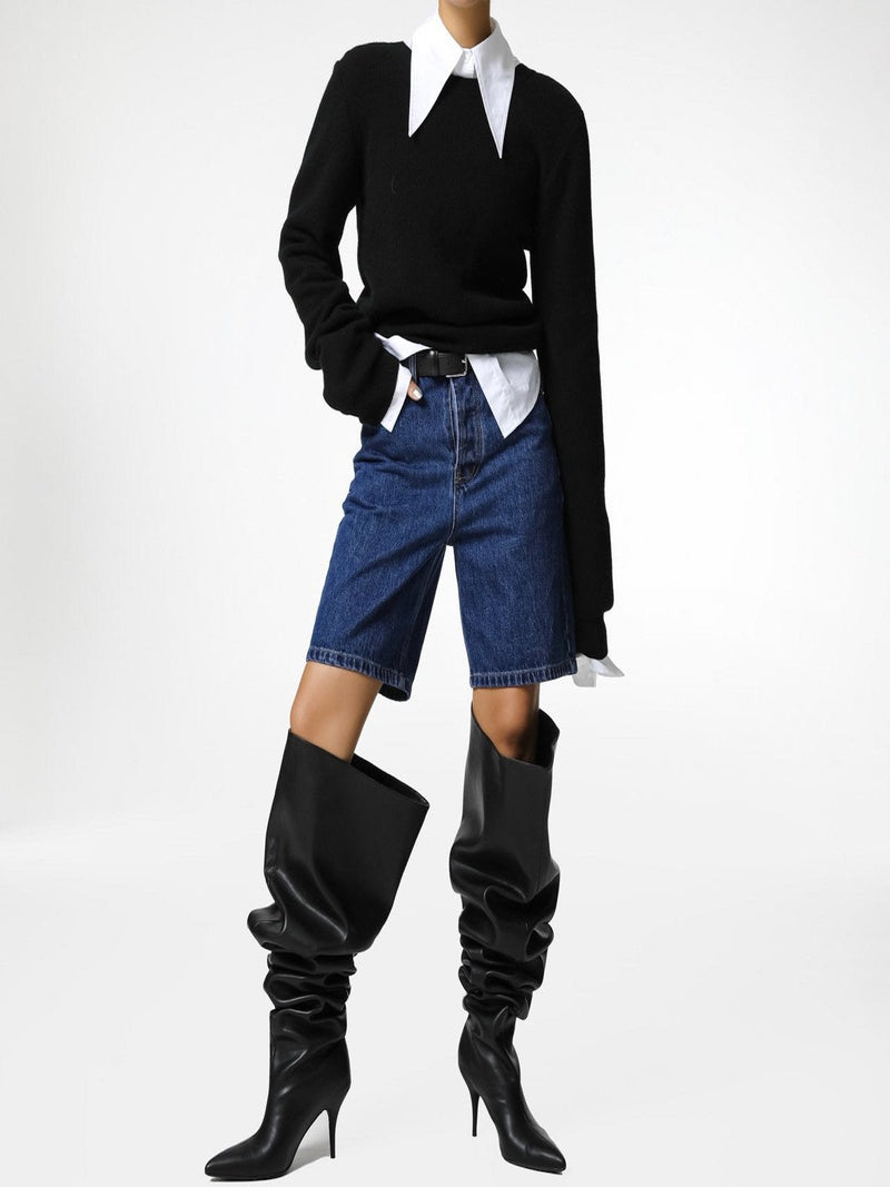 CASHMERE BACK TWIST DRAPE KNIT TOP