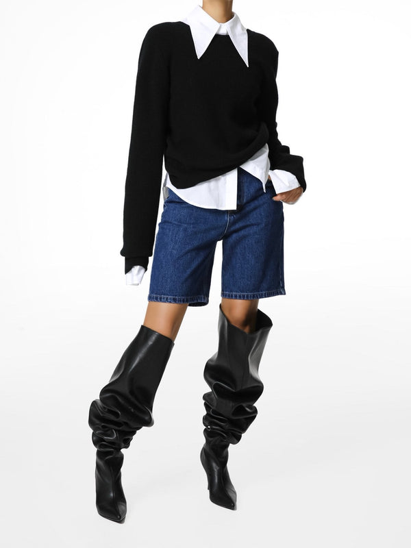 CASHMERE BACK TWIST DRAPE KNIT TOP