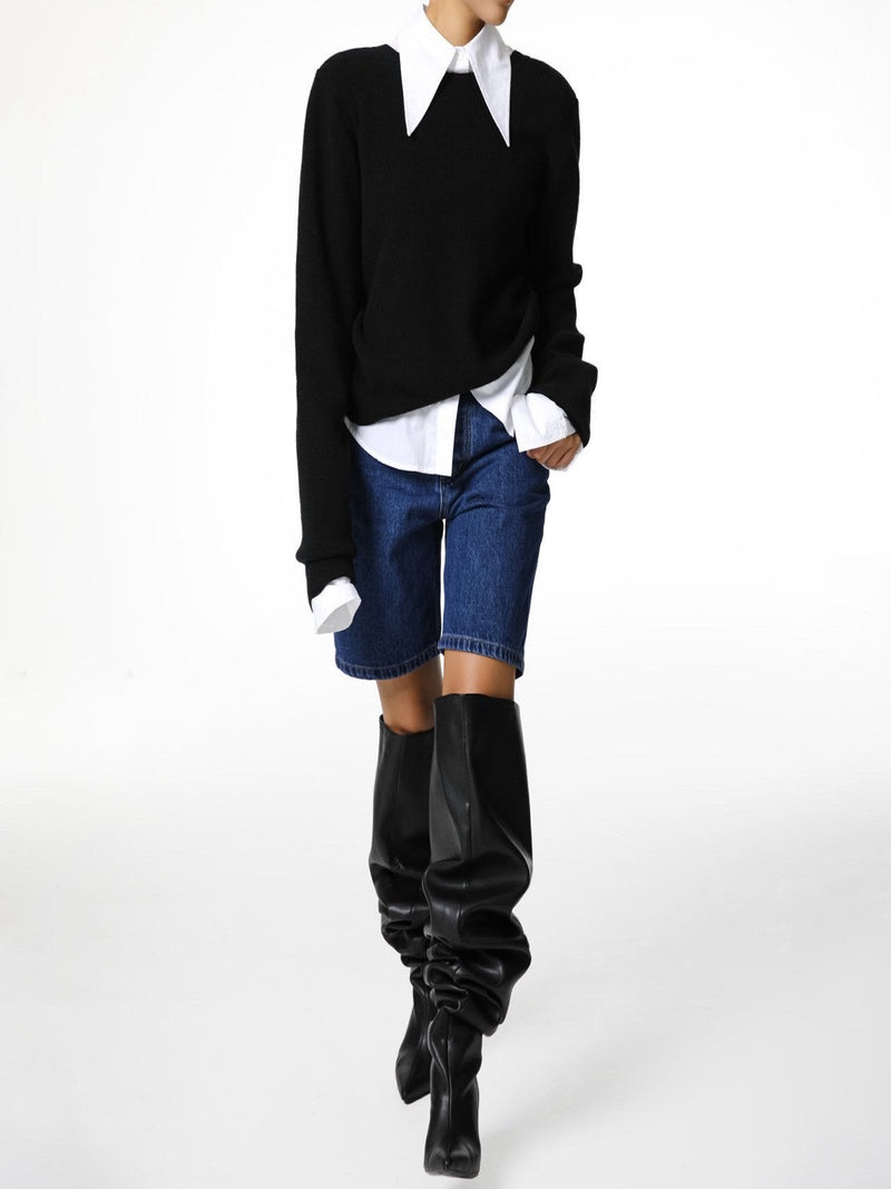 CASHMERE BACK TWIST DRAPE KNIT TOP