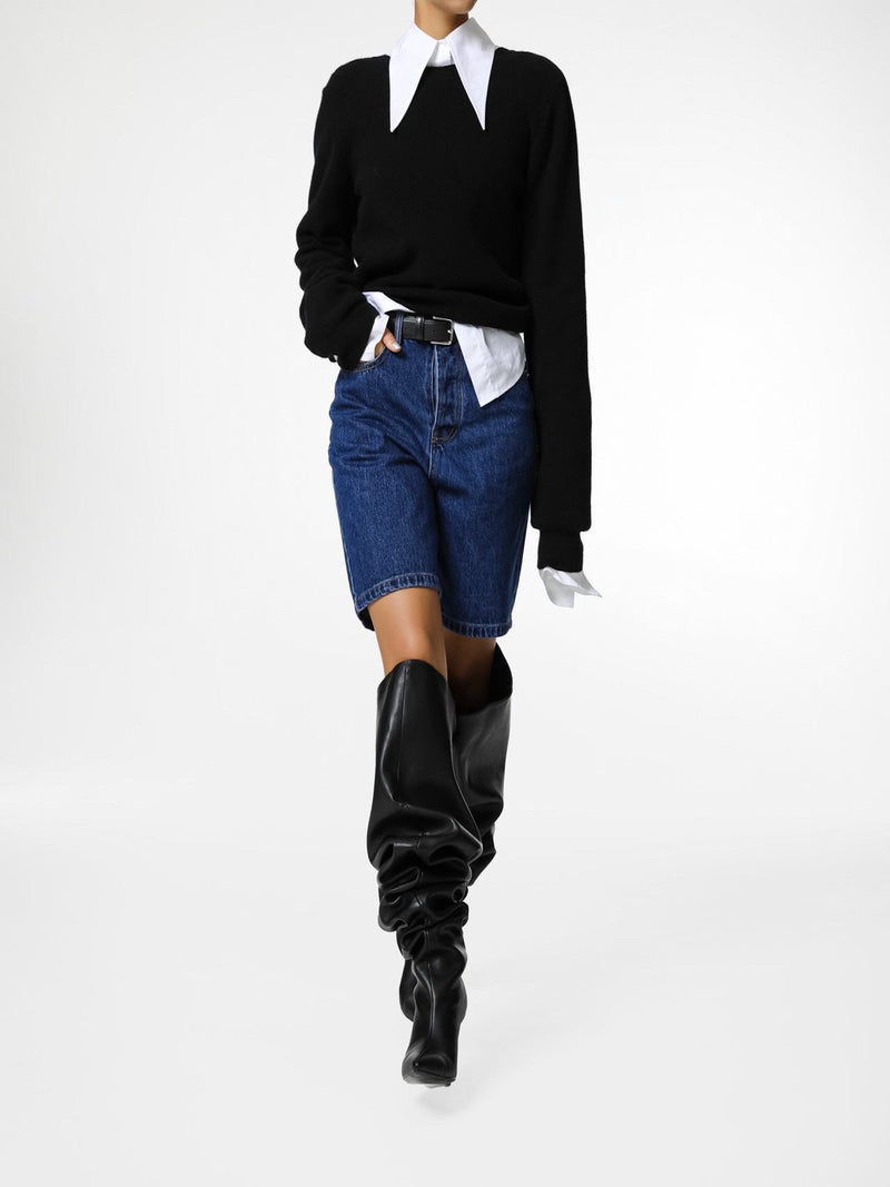 CASHMERE BACK TWIST DRAPE KNIT TOP