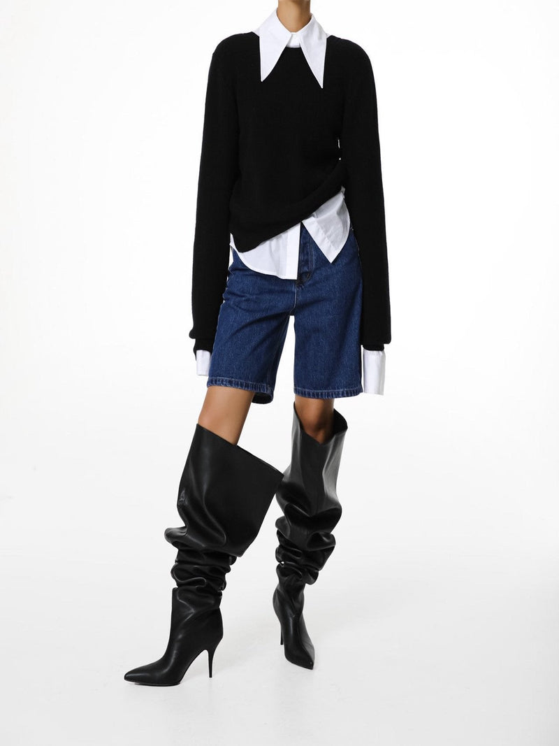 CASHMERE BACK TWIST DRAPE KNIT TOP
