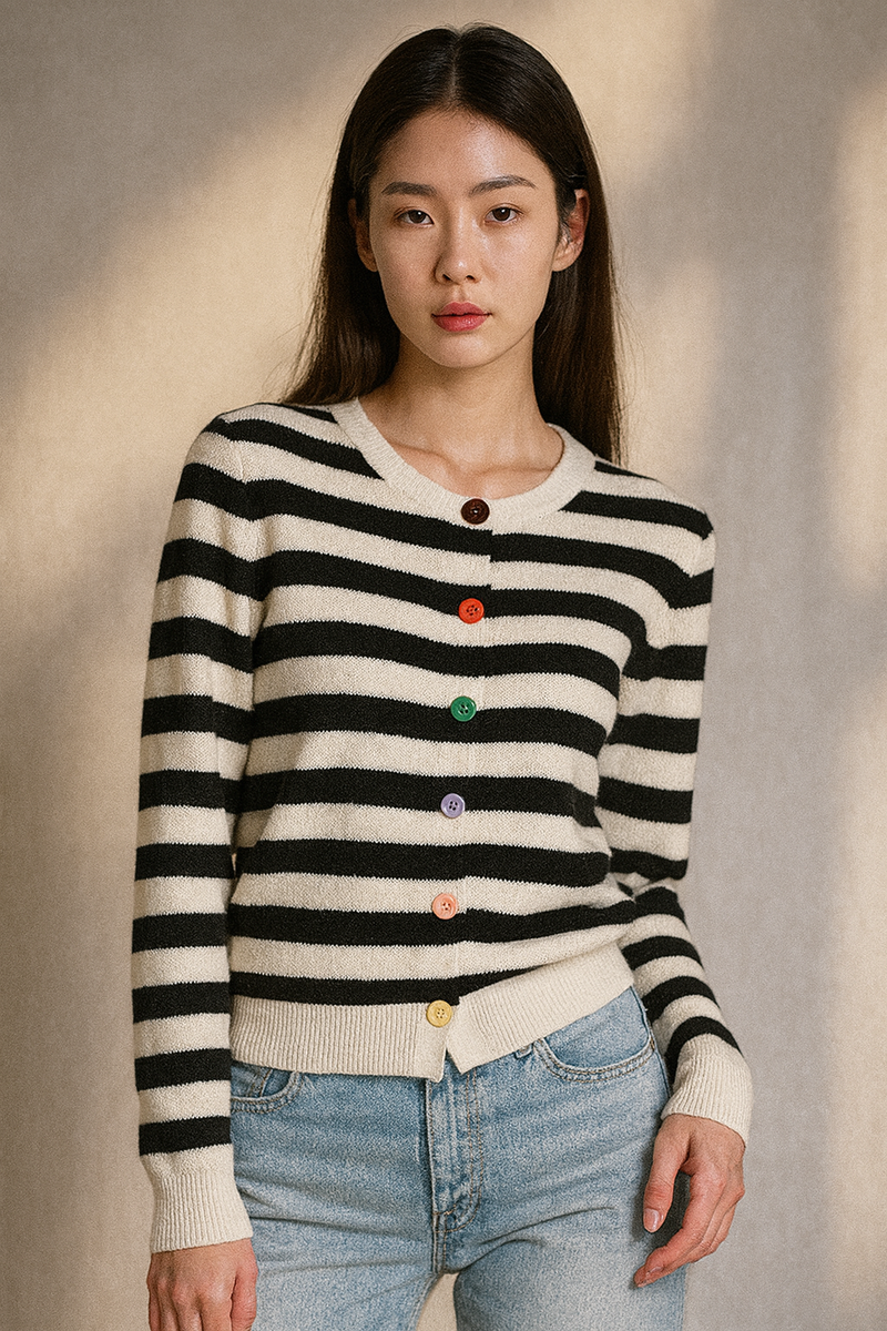 RAINBOW BUTTON STRIPE CARDIGAN