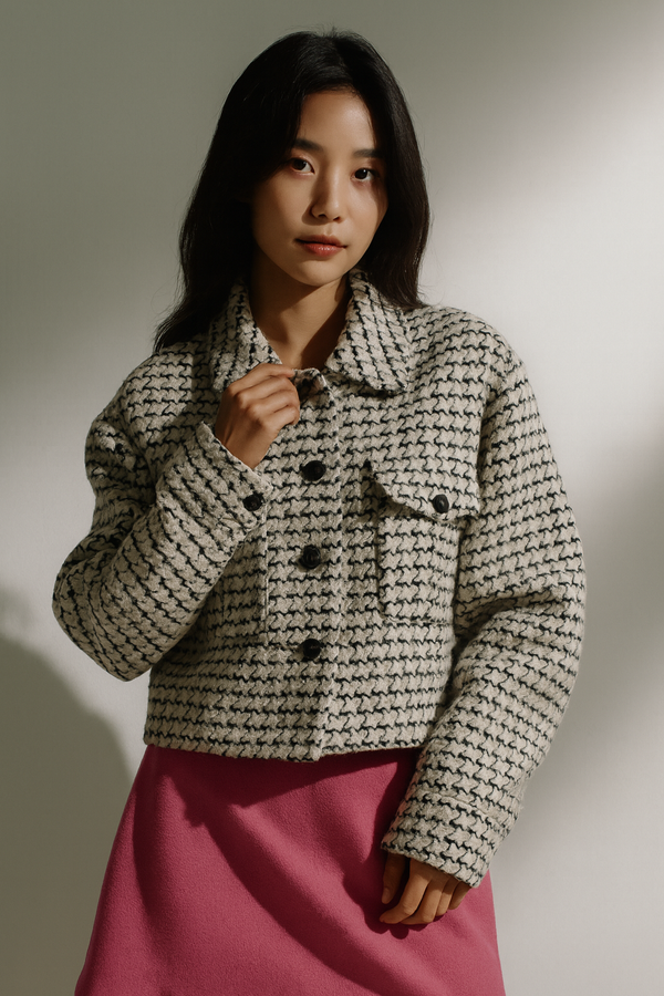 HOUNDSTOOTH STRUCTURED CROPPED JACKET