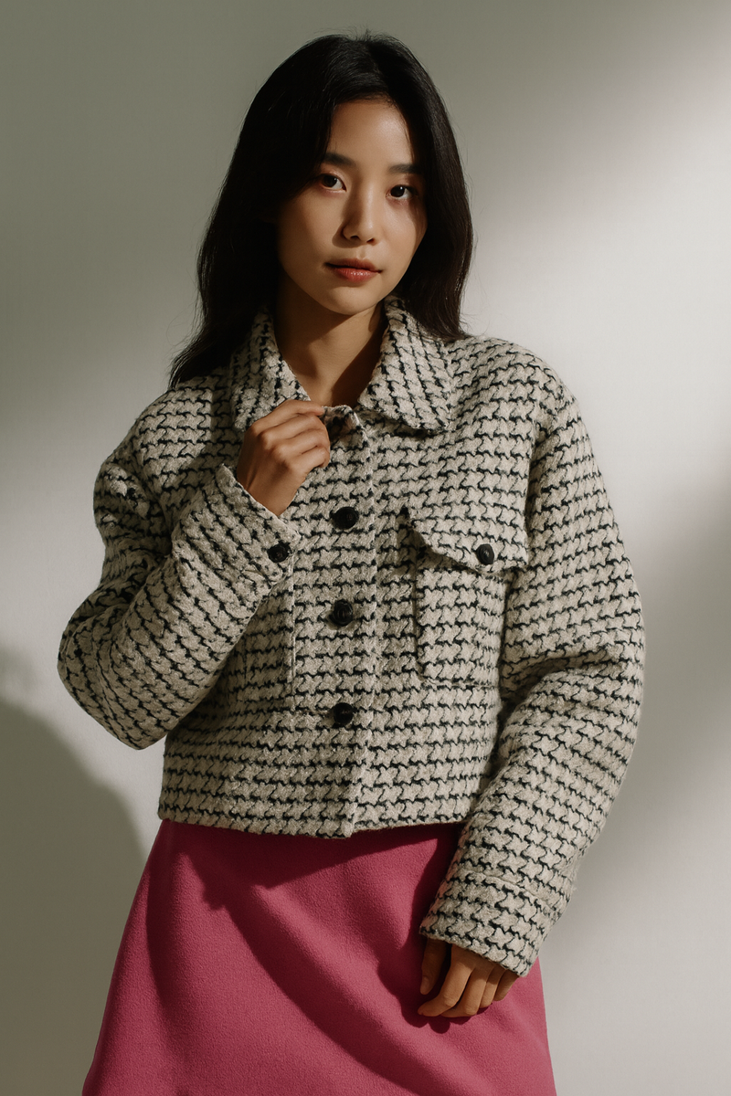 HOUNDSTOOTH STRUCTURED CROPPED JACKET