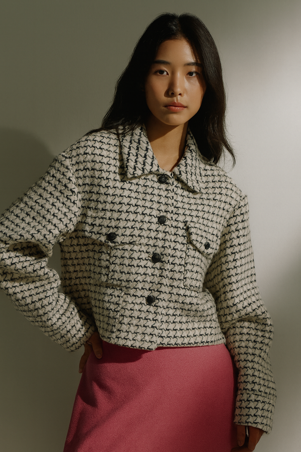 HOUNDSTOOTH STRUCTURED CROPPED JACKET
