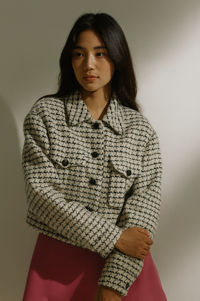 HOUNDSTOOTH STRUCTURED CROPPED JACKET