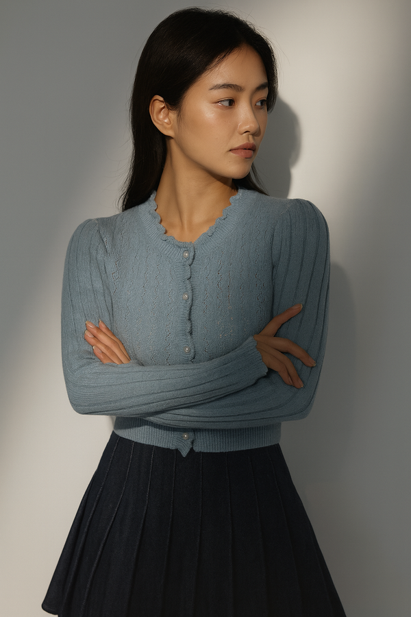 SKYLINE FRILL TEXTURE CARDIGAN