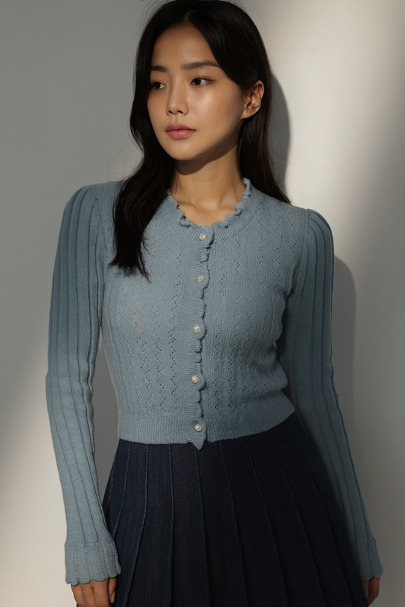 SKYLINE FRILL TEXTURE CARDIGAN