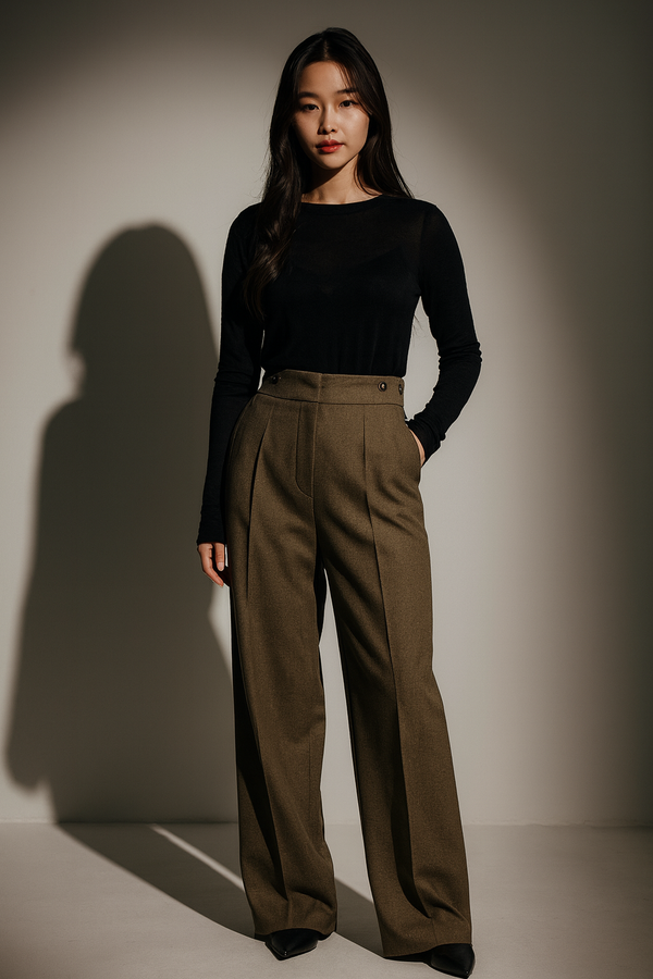 TAILORED PLEAT-FRONT WIDE TROUSERS