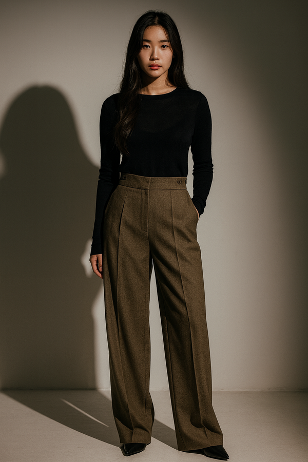 TAILORED PLEAT-FRONT WIDE TROUSERS