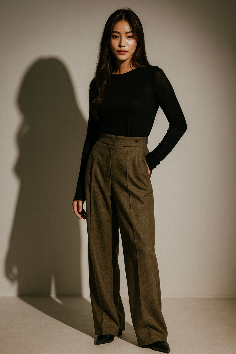 TAILORED PLEAT-FRONT WIDE TROUSERS