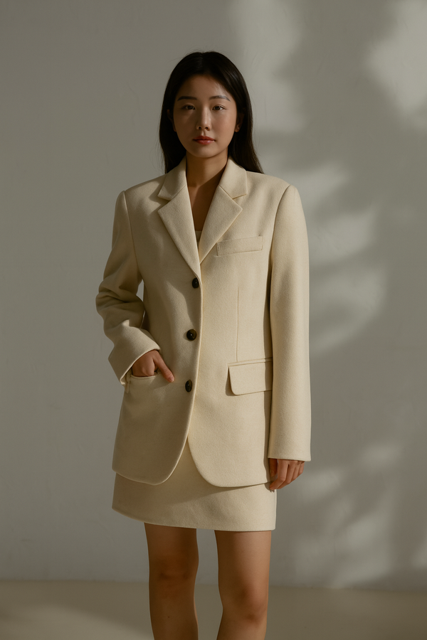 IVORY STRUCTURED WOOL BLAZER