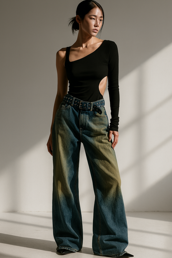 VINTAGE BLEACH-WASH WIDE JEANS