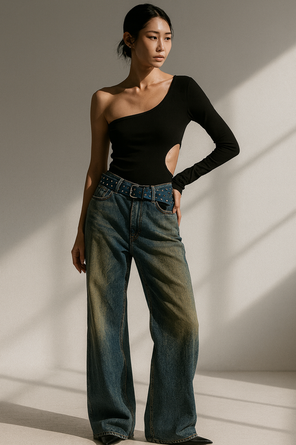 VINTAGE BLEACH-WASH WIDE JEANS