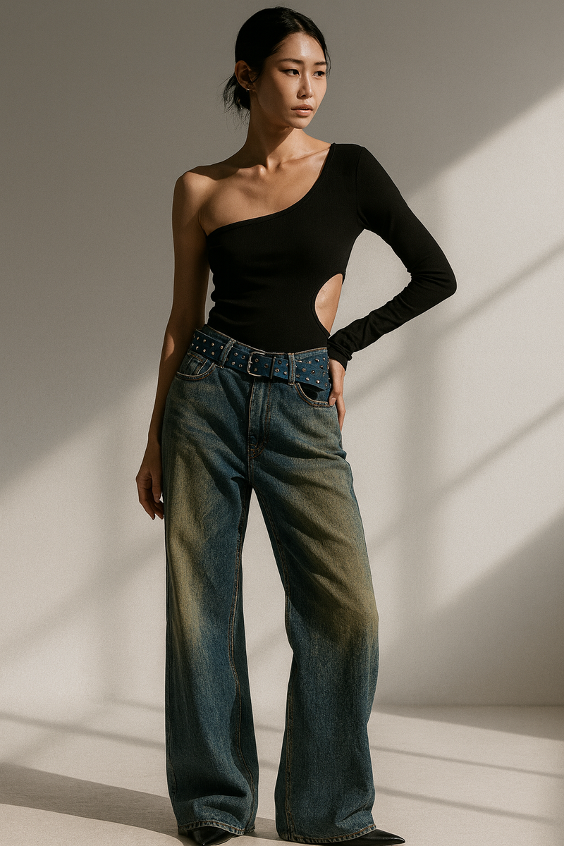 VINTAGE BLEACH-WASH WIDE JEANS