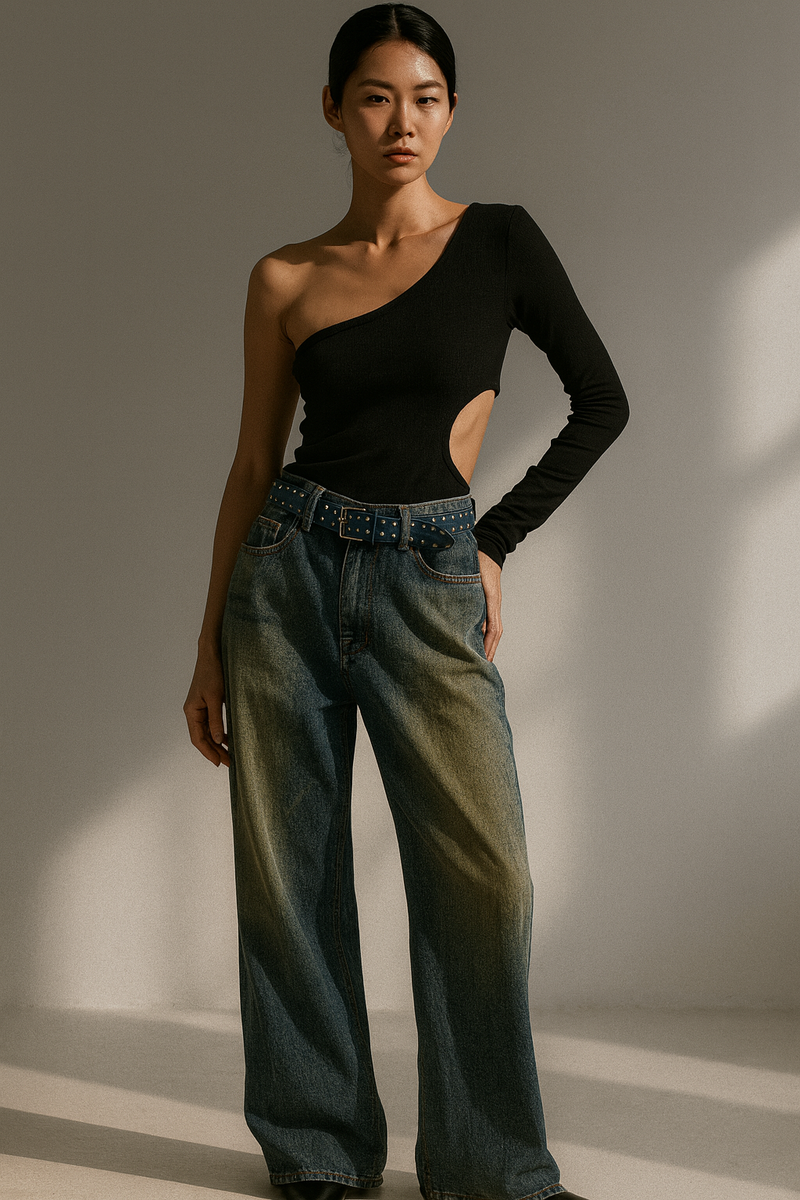 VINTAGE BLEACH-WASH WIDE JEANS