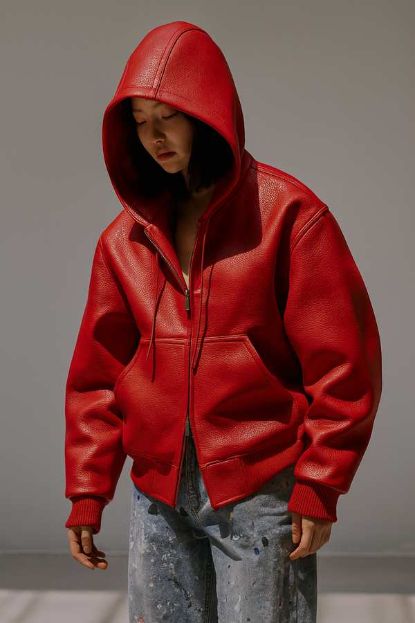 OVERSIZED VEGAN LEATHER HOODIE