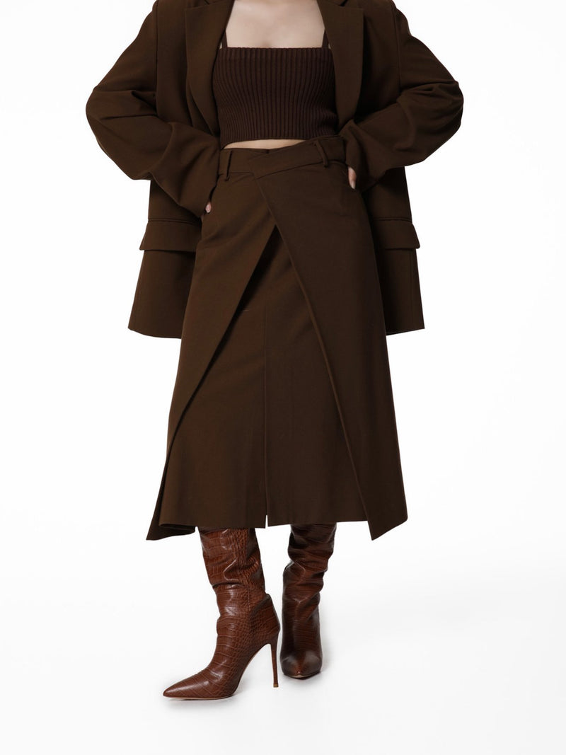 CLASSIC WRAP FLARED MIDI SKIRT