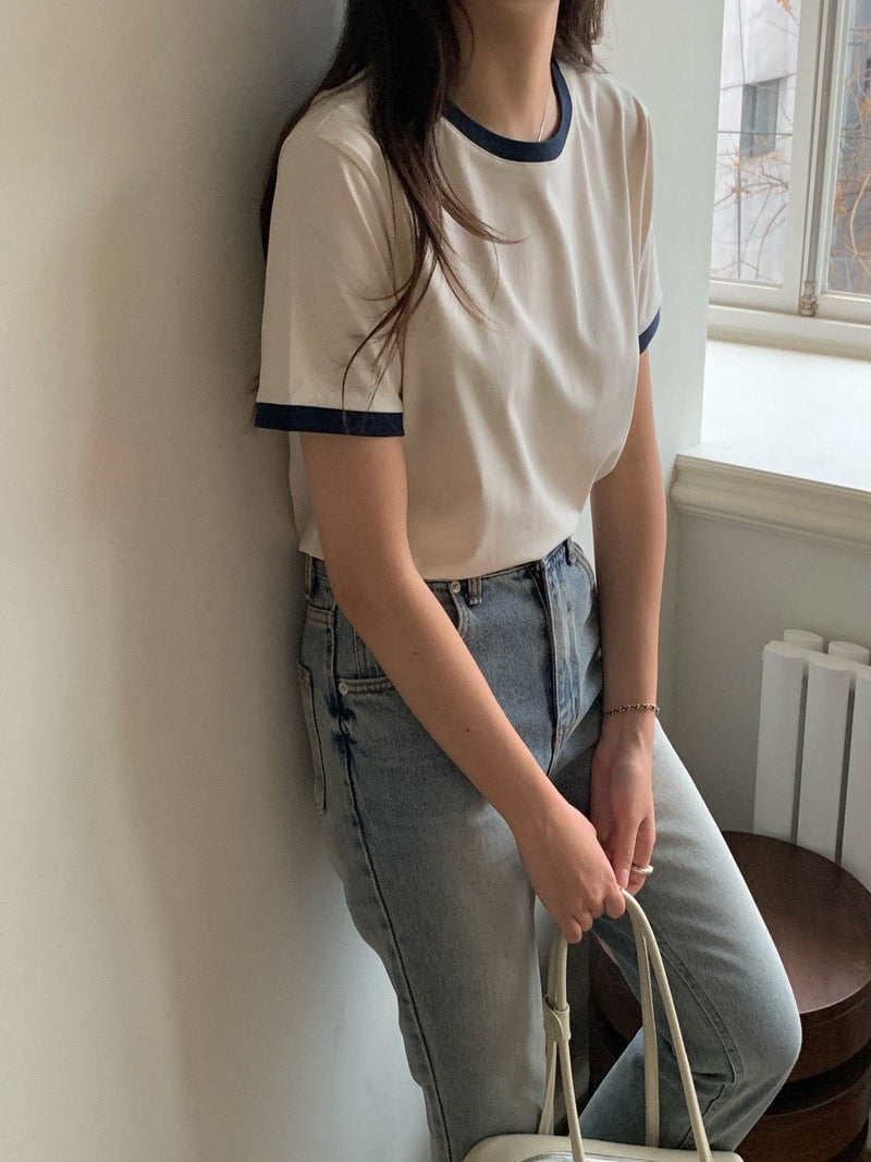 CONTRAST HALF SLEEVE COTTON T-SHIRT