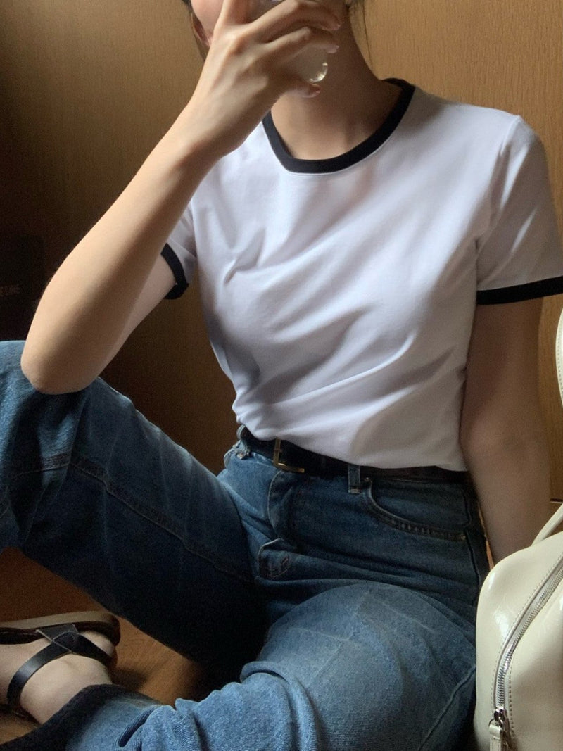 CONTRAST HALF SLEEVE COTTON T-SHIRT
