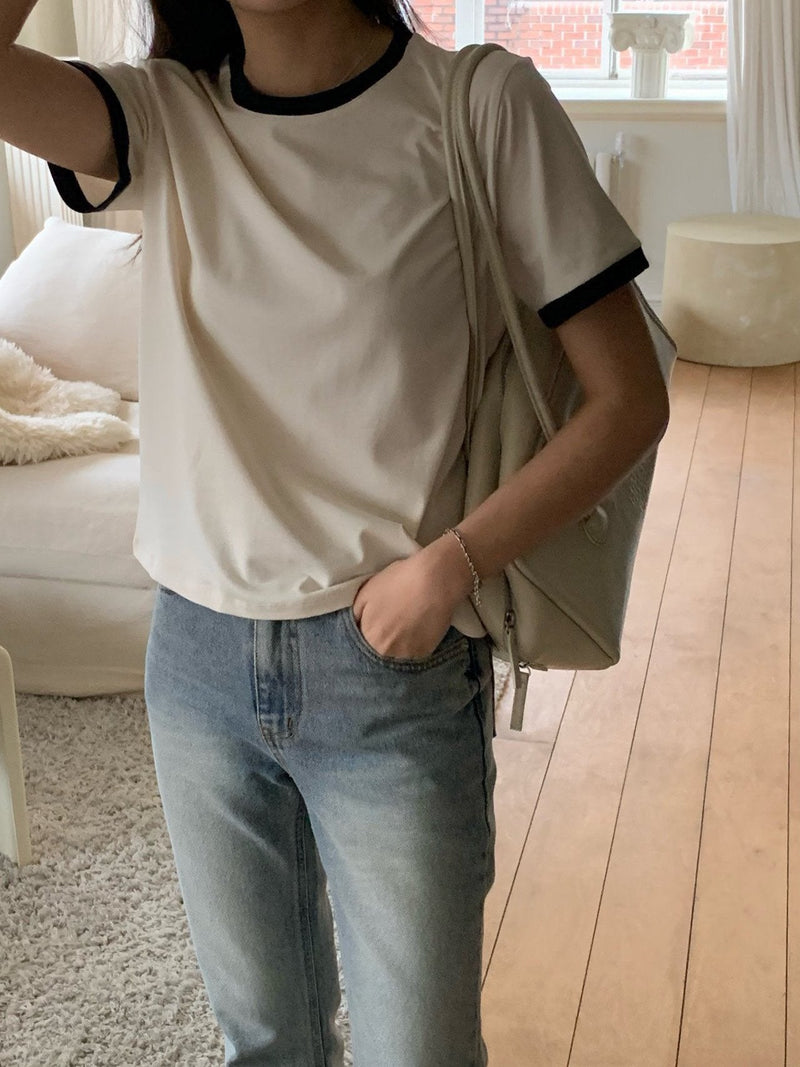CONTRAST HALF SLEEVE COTTON T-SHIRT