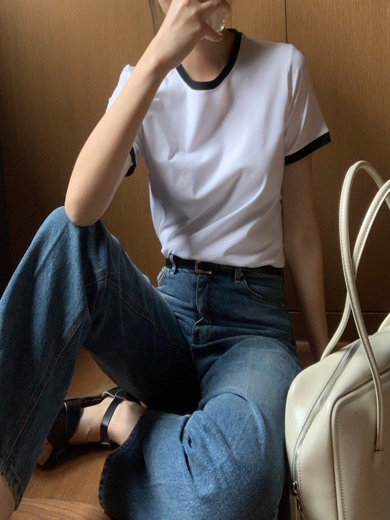 CONTRAST HALF SLEEVE COTTON T-SHIRT